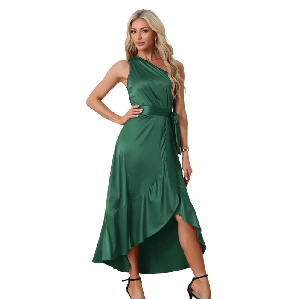 Allegra K Green One-Shoulder Asymmetrical Sundress